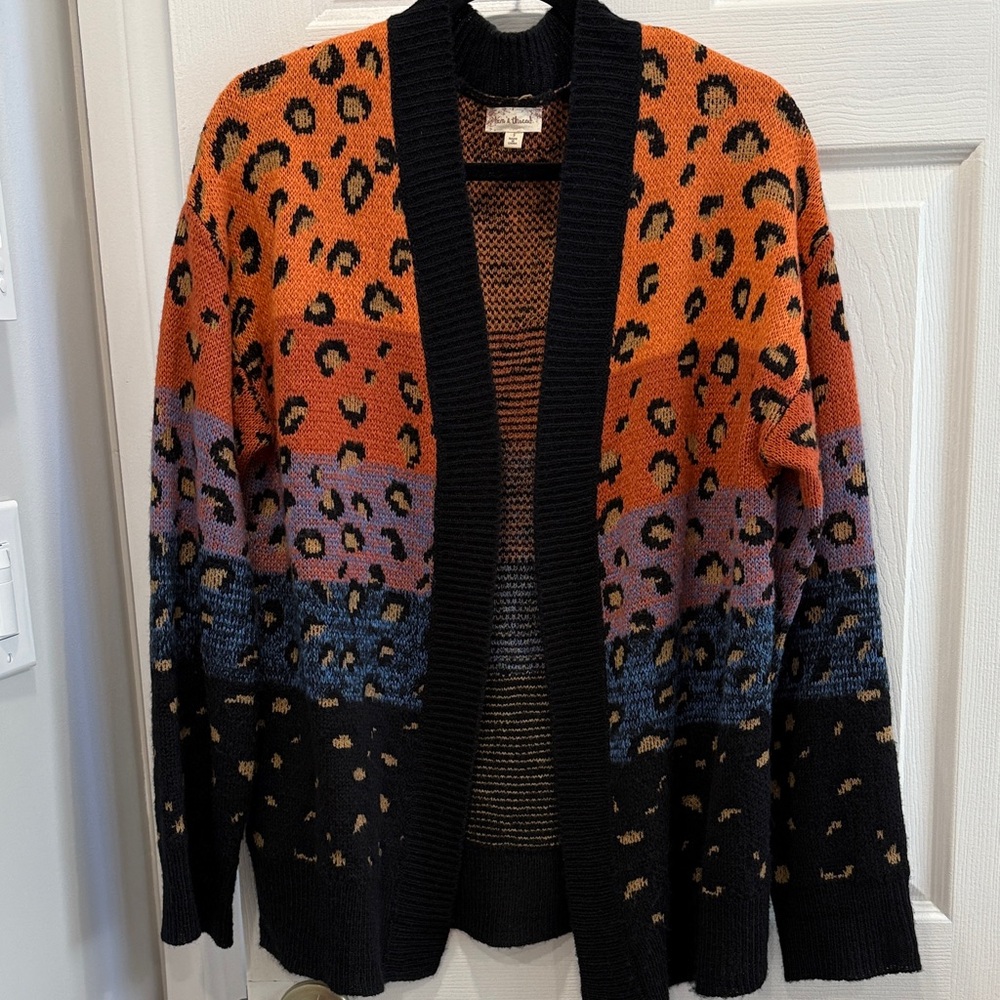 Leopard Print Open Cardigan Multi Colour size Small